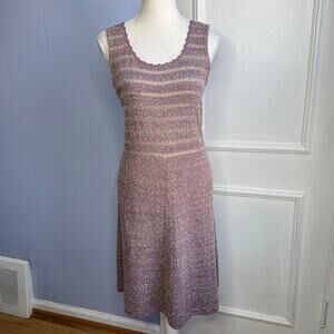 Laura Yang‎ 70s Vintage Mod Swing Dress Purple Knit Eyelet Women's Size Medium
